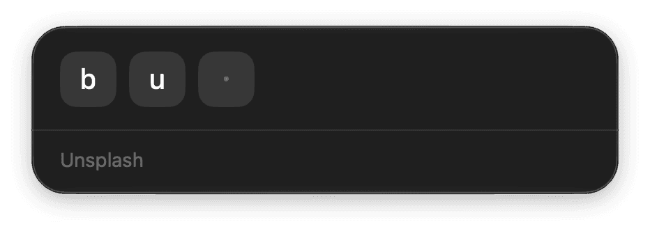 The top Letra window shows the b and u keys above Unsplash.